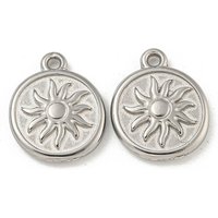 Non-Tarnish 304 Stainless Steel Flat Round Pendant with Sun Charm