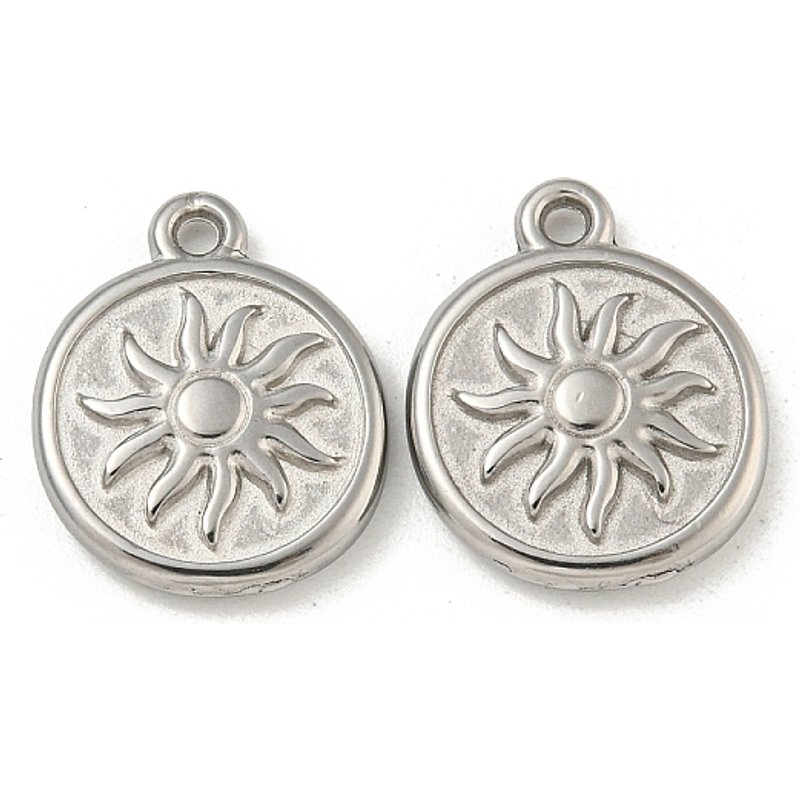 Pendentif rond plat en acier inoxydable 304 avec charme soleil — Breloques et pendentifs