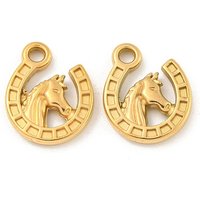 Ion Plating 304 Stainless Steel Horseshoe Pendant with Horse's Head — Charms & Pendants