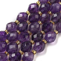 Natural Amethyst Beads Strands, Faceted Oval with Seed Beads