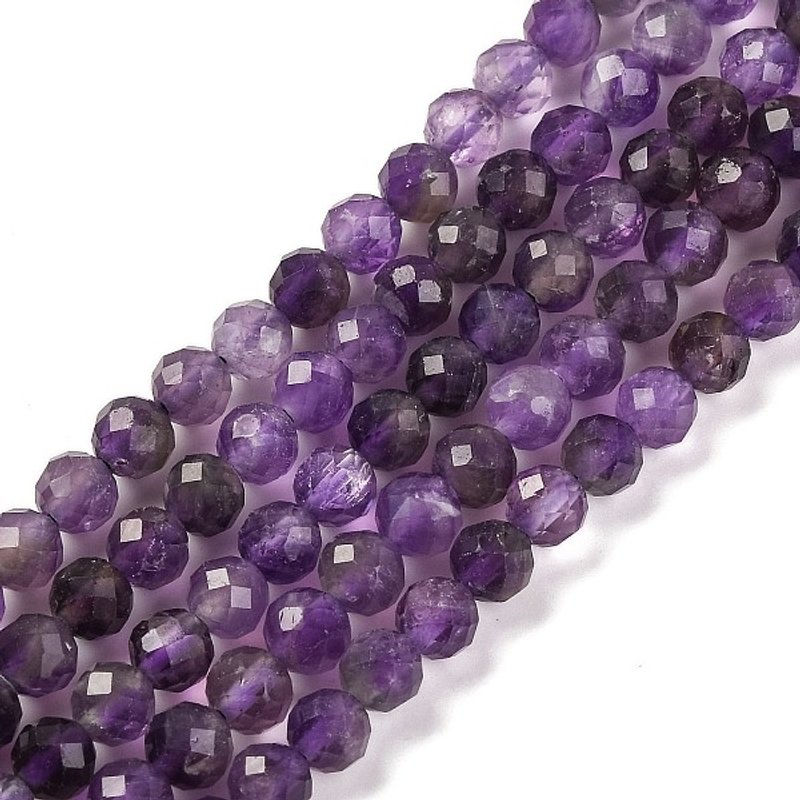 Natural Amethyst Beads Strands, Faceted, Round, Grade AB, 5mm