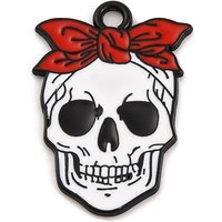 Pendentif de Halloween, Crâne avec Nœud, Noir, 27x18x1mm — Breloques et pendentifs