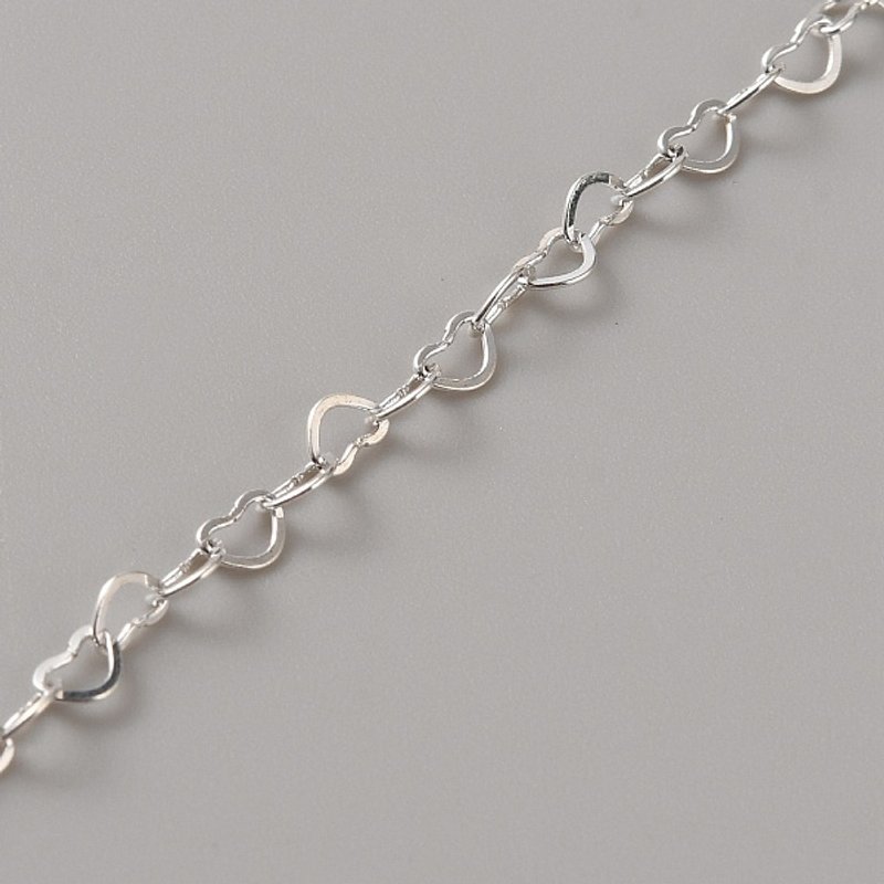 Chaîne en Argent Sterling 925 avec Maillons en Forme de Cœur, Soudée, 3.3x2.1x0.4mm — Chaînes, fils et cordons