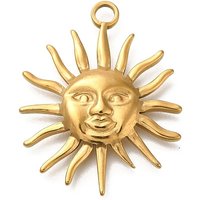 304 Stainless Steel Golden Sun Pendant, 30x24.5mm