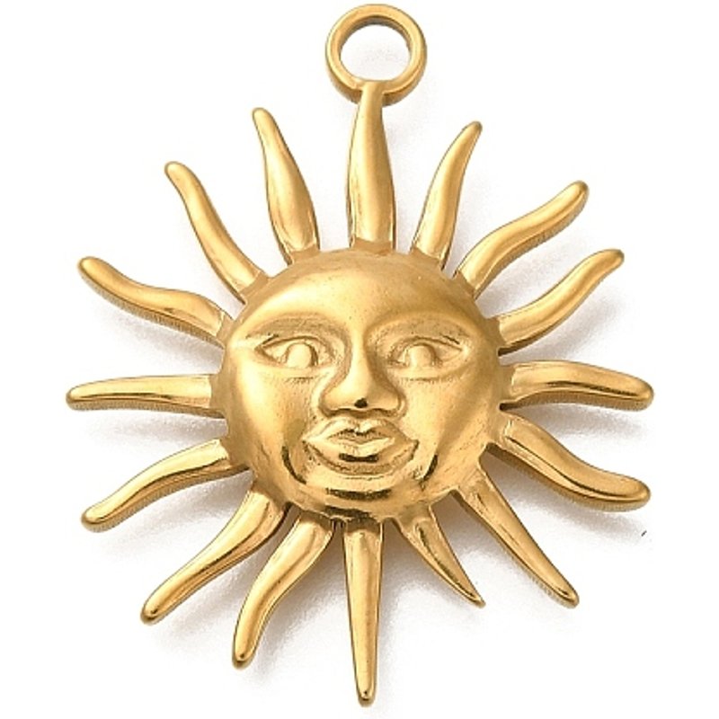 Pendentif en Acier Inoxydable 304, Soleil Doré, 30x24.5mm — Breloques et pendentifs
