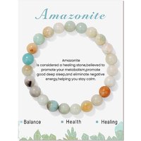 Natural Flower Amazonite Beaded Stretch Bracelet, Round 7-1/2 inch