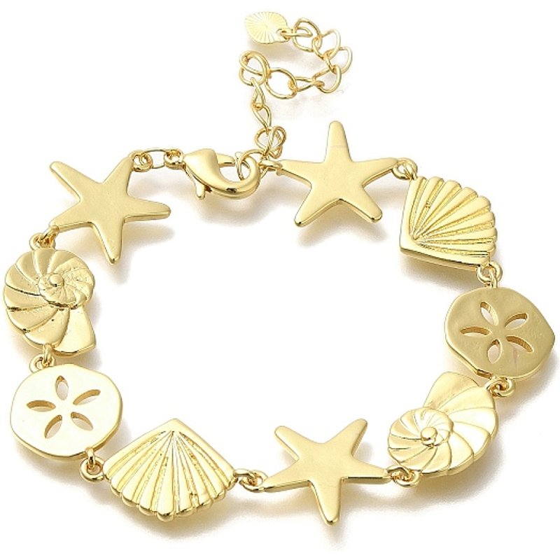Rack Plating 18K Gold Plated Brass Link Bracelet with Star Shell Shape — Bracelet Women