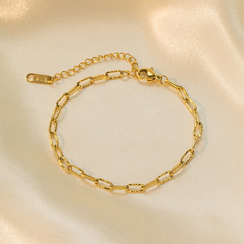 Bracelet en Chaîne en Acier Inoxydable 304, Plaqué Or 18K, 6-3/8 pouces — Bracelet Femme