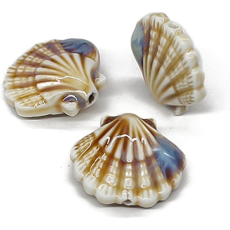 Jingdezhen Ceramic Handmade Porcelain Shell Beads, 5pcs Set — Jewelry Beads