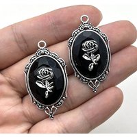 Zinc Alloy Gothic Rose Oval Pendant - Silver Plated Halloween DIY