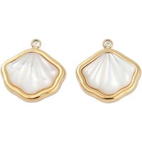 Charmes en Acier Inoxydable 304 avec Pave et Coquillage Blanc Naturel, 15x15mm