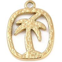 Pendentif ovale en acier inoxydable 304 avec charme de palmier