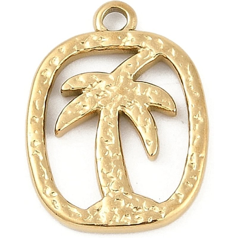 Pendentif ovale en acier inoxydable 304 avec charme de palmier — Breloques et pendentifs