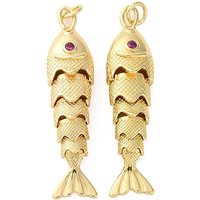 Charms de Poisson Sardine Rack Plating avec Cubic Zirconia Micro Pave