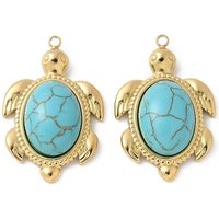 Charms en Acier Inoxydable 304 en Forme de Tortue avec Turquoise Synthétique