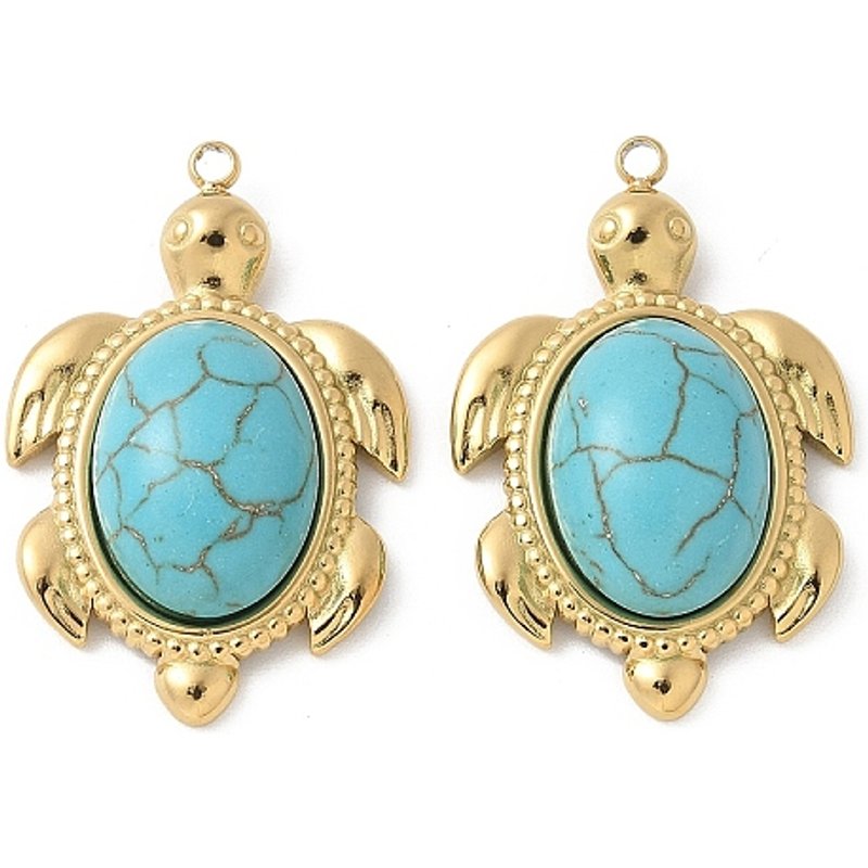 Charms en Acier Inoxydable 304 en Forme de Tortue avec Turquoise Synthétique — Breloques et pendentifs