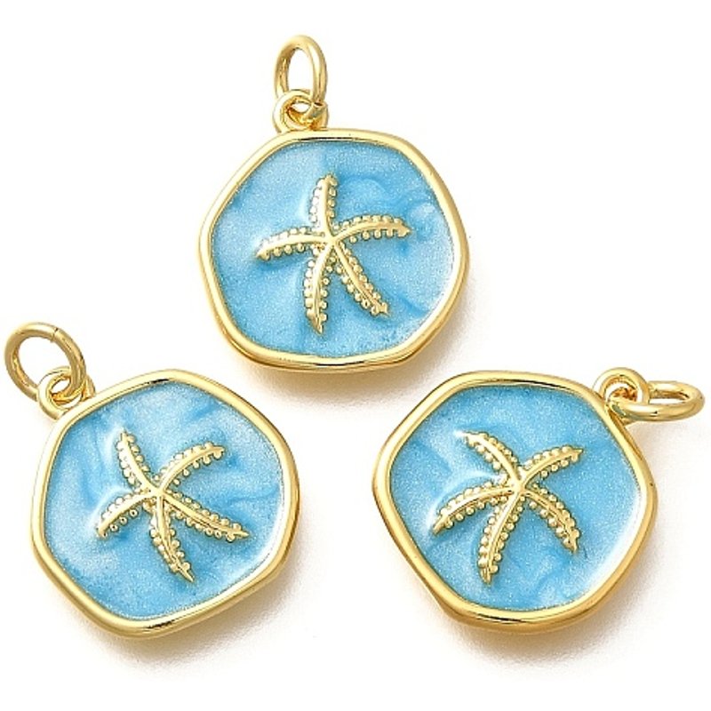 Brass Enamel Starfish Charms with Jump Ring, 18K Gold Plated — Charms & Pendants