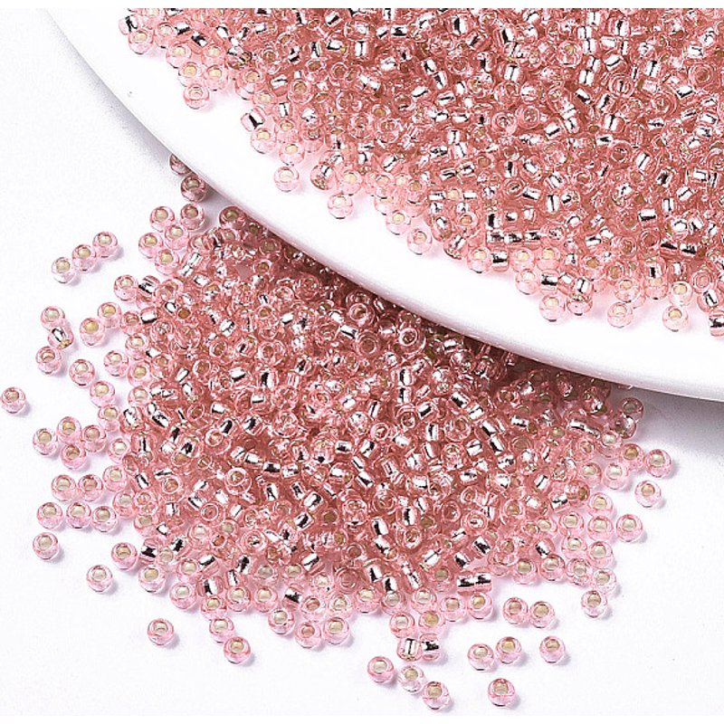 Glass Seed Beads for Machine Embroidery, Silver Lined, Pink, 444pcs