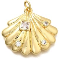 Pendentifs en laiton Micro Pave Zirconia Cubique en forme de coquillage avec anneau