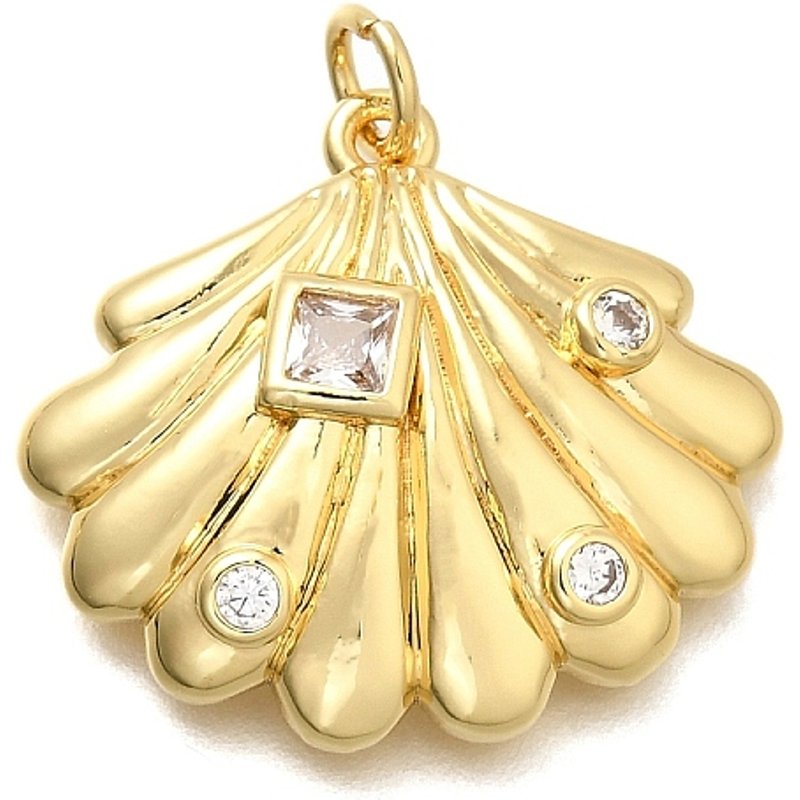 Brass Micro Pave Cubic Zirconia Shell Shape Charms with Jump Ring — Charms & Pendants