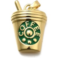 Pendentif en Émail de Café en Laiton, Plaqué Or 18K