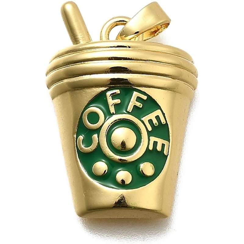 Pendentif en Émail de Café en Laiton, Plaqué Or 18K — Breloques et pendentifs