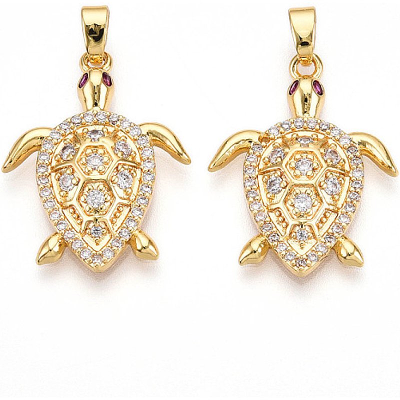 Charms Tortue en Zircon Cubique Micro Pave en Laiton, Plaqué Or 18K — Breloques et pendentifs