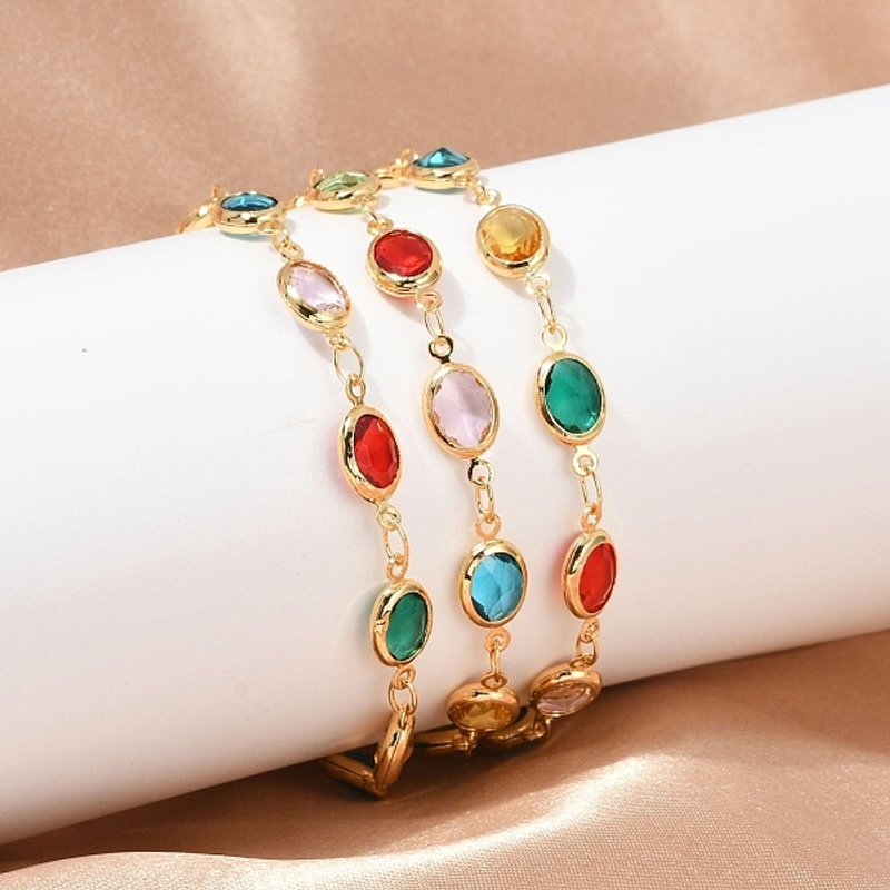 Bracelet en acier inoxydable 304 à maillons ovales pour femmes avec verre, doré — Bracelet Femme