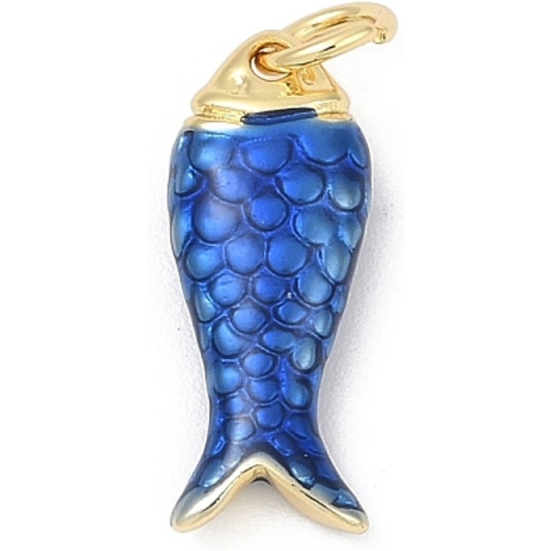 Brass Enamel Fish Charms with Jump Ring, 18K Gold Plated — Charms & Pendants