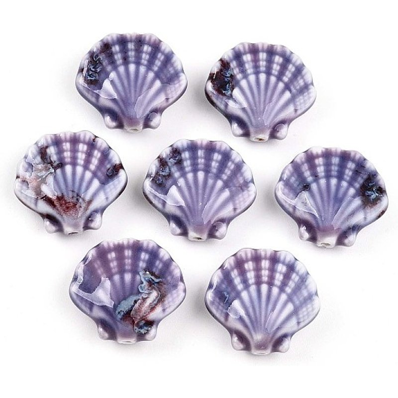 Handmade Porcelain Beads, Shell Shape, Medium Purple — Jewelry Beads