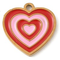 Charm en Acier Inoxydable 304, Émaillé, Coeur, Plaqué Or 18K, Rouge — Breloques et pendentifs