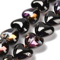 Brins de perles en verre électroplaqué, cœur, noir, 50pcs — Perles à bijoux