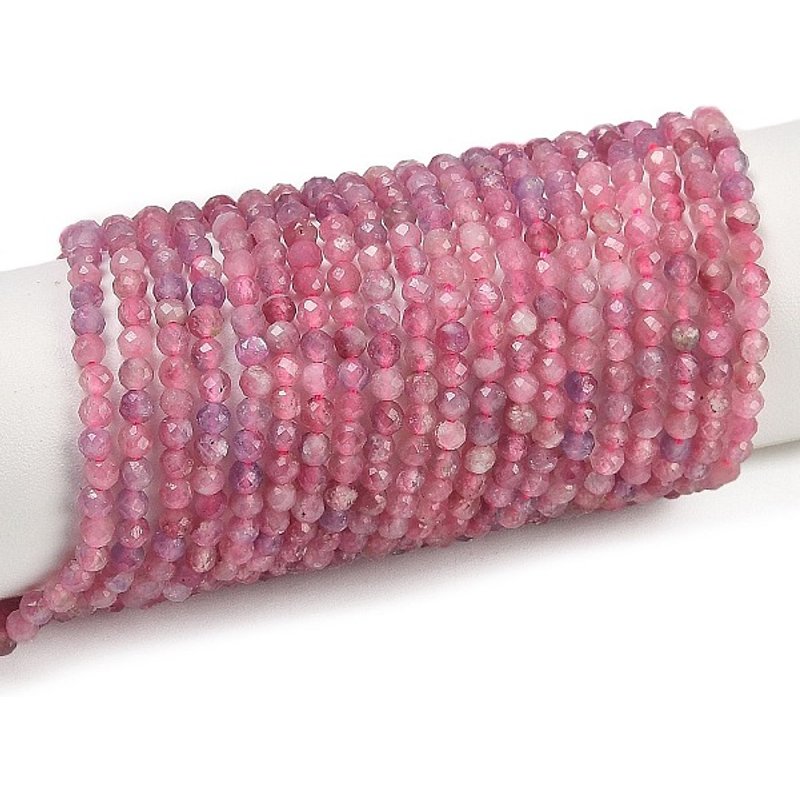 Fil de perles de tourmaline naturelle, facettées rondes, Grade A, Flamingo — Perles à bijoux
