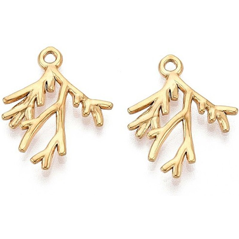 Pendentif en Acier Inoxydable 304, Charme Branche de Corail, Plaqué Or 18K — Breloques et pendentifs