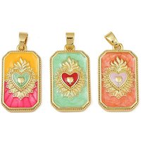 Pendants en Émail en Laiton avec Charms de Cœur Sacré, Couleurs Mélangées — Breloques et pendentifs