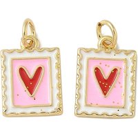 Brass Enamel Rectangle Heart Charm with Jump Ring, 18K Gold Plated — Charms & Pendants