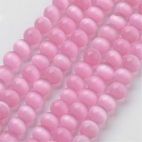 Perles Cat Eye, Rondes, Roses, 6mm, Trou: 1mm, 66pcs/fil