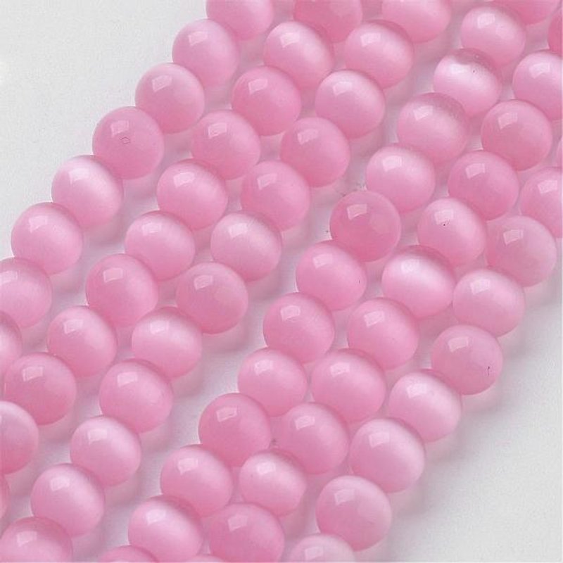 Perles Cat Eye, Rondes, Roses, 6mm, Trou: 1mm, 66pcs/fil — Perles à bijoux