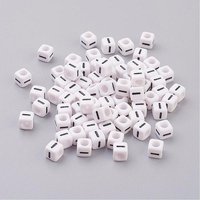 Perles en acrylique à trou horizontal, cube, blanc, lettre I — Perles à bijoux