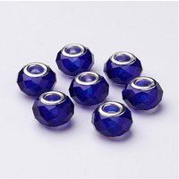 Handmade Glass European Beads, Large Hole, Silver Brass Core, Midnight Blue — Jewelry Beads