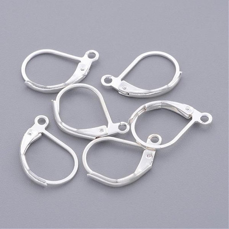 Brass Leverback Earring Findings with Loop, Lead Free, Silver Plated — Jewelry Findings