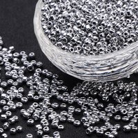 8/0 Electroplate Glass Seed Beads, Round Hole Rocailles, Platinum Plated — Jewelry Beads