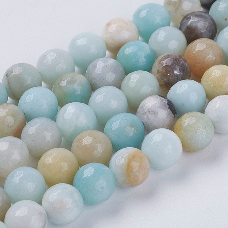 Perles d'Amazonite Naturelle, Facettées, Ronde, 8mm, Fil de 15 pouces — Perles à bijoux