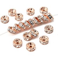 Perles Espaceuses en Laiton avec Strass, Grade AAA, Or Rose, 8x3.8mm — Perles à bijoux