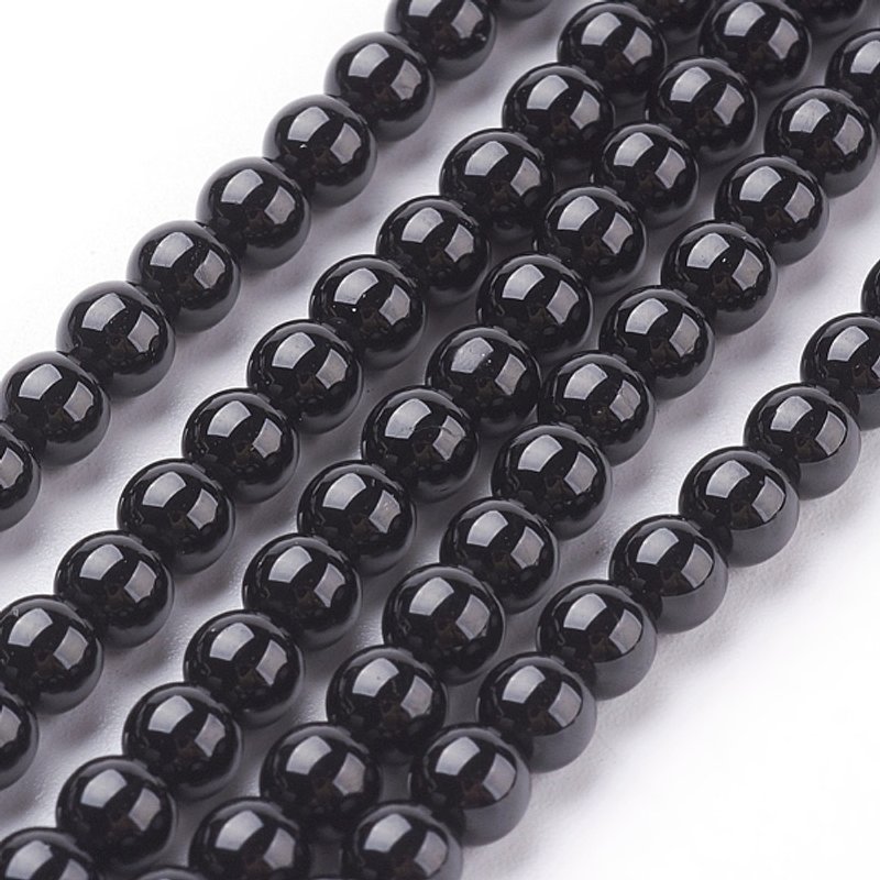 Natural Tourmaline Beads Strands, Round Black, 4mm, 7.8 inch — Jewelry Beads