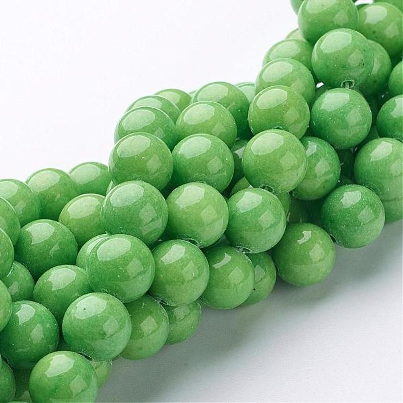 Fil de perles rondes en jade Mashan naturel, teintées vert clair, 10mm — Perles à bijoux