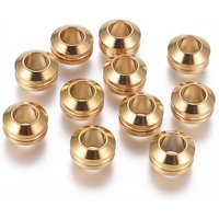 Perles en Acier Inoxydable 304, Perles Rainurées, Colonne Dorée, 11x6.5mm