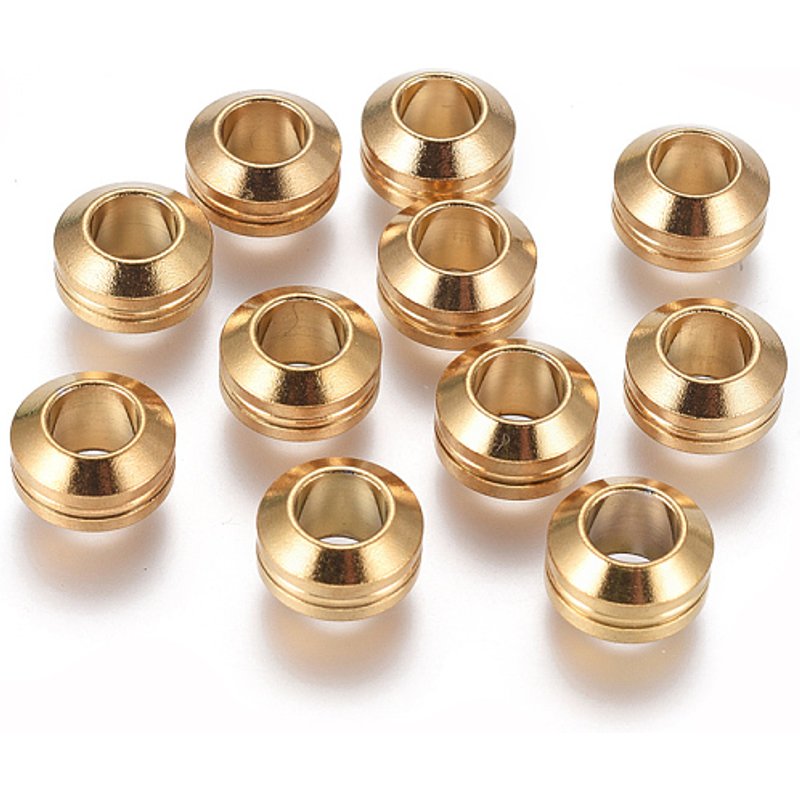 Perles en Acier Inoxydable 304, Perles Rainurées, Colonne Dorée, 11x6.5mm — Perles à bijoux