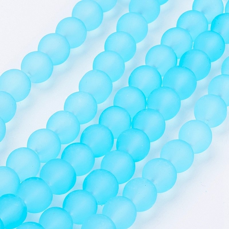 Transparent Frosted Glass Bead Strands, Light Sky Blue, 8mm — Jewelry Beads