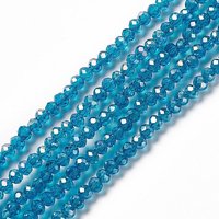 Brins de perles en verre électroplaqué, couleur AB, bleu cadet